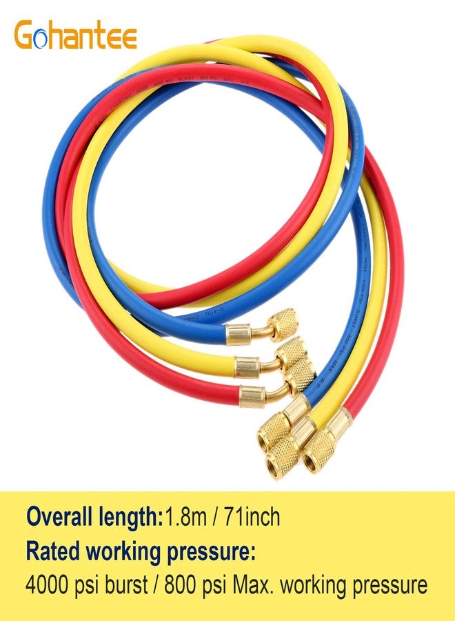 gohantee خراطيم شحن غاز التبريد R410A، طقم خراطيم شحن R410A بطول 70 بوصة لأنظمة التكييف والتهوية، مزود بوصلات ذكر وأنثى قياس 1/4 بوصة، يتحمل ضغط تشغيل 800 رطل لكل بوصة مربعة، مناسب لصيانة أنظمة التكييف R410A وR22 وR134A وR12 وR502 - Image 2